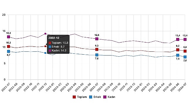 Tüik: Mevsim tesirinden arındırılmış işsizlik oranı %8,8 düzeyinde gerçekleşti